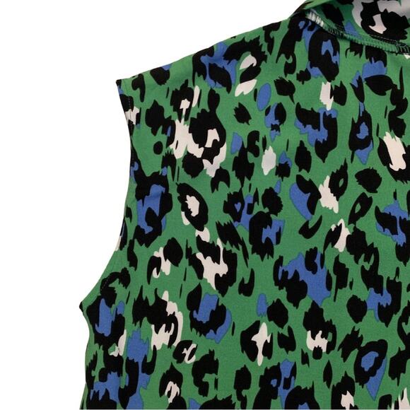 Sleeveless Animal Print Green Leopard Blouse VNeck Small Cheetah Career Top - Picture 5 of 7